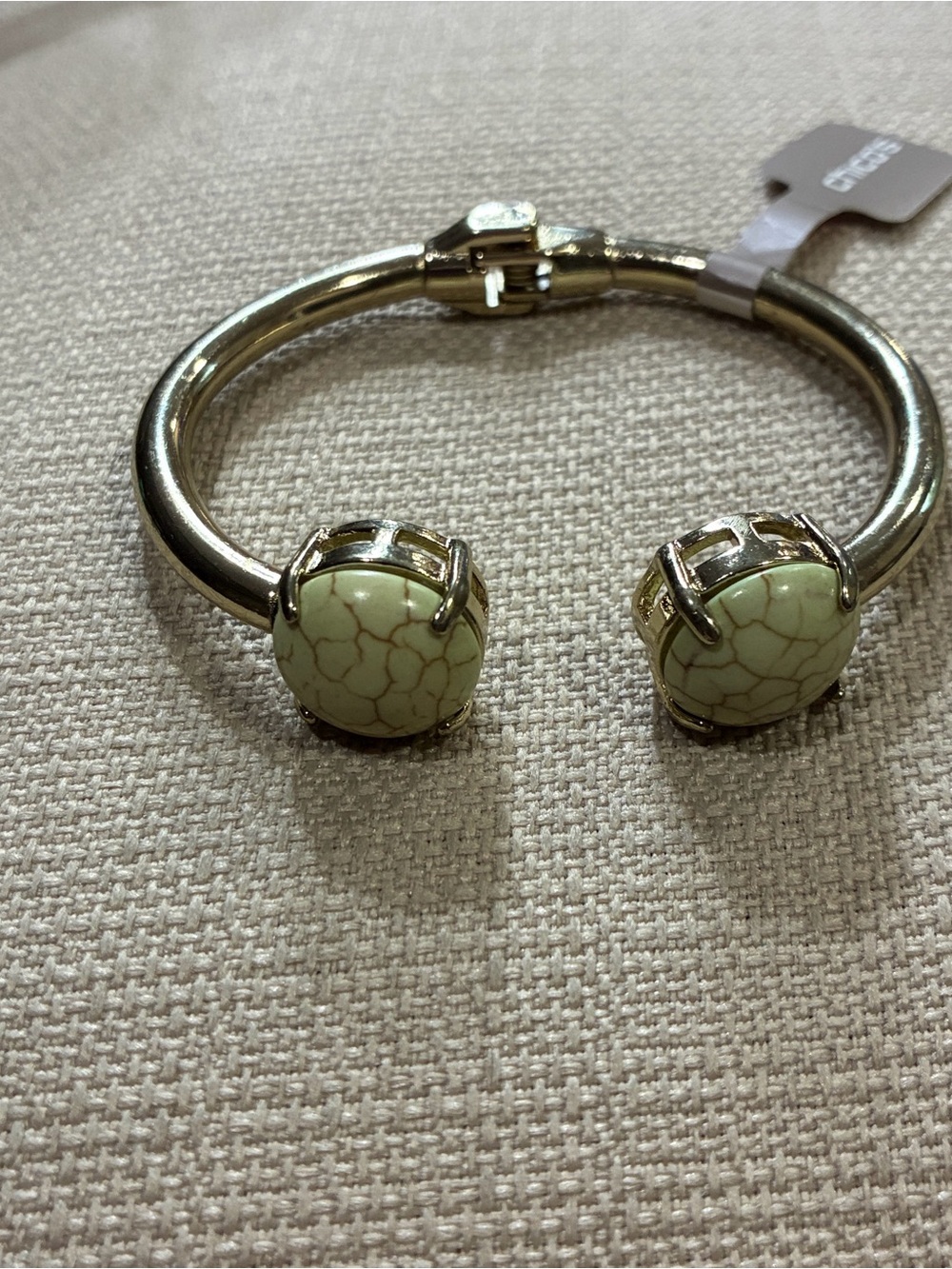 Chico's Gold-Tone Cuff Bracelet with Pale Green Stone Accents